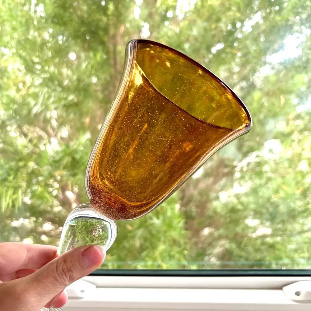 Set of 4 Artland Amber Bubble Glass Goblets 8.25” Tall Vintage Wine Glasses